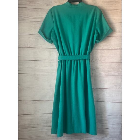 Vintage Germaine Teal Green Dress with Belt Short Sleeves 70s 80s Size 16 - Picture 7 of 14